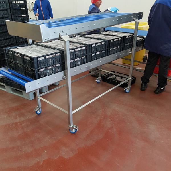 Stainless steel roller conveyor in the meat industry