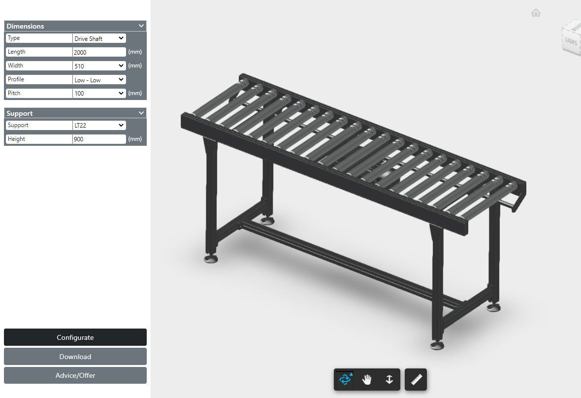 Configurator aangedreven rollenbaan type DS50