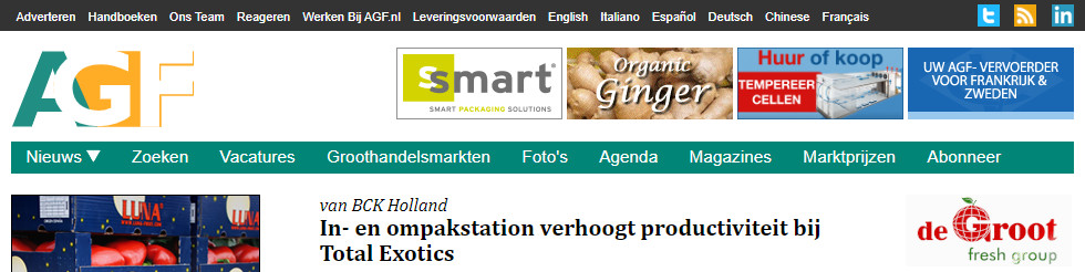 BCK Holland in een artikel van AGF.nl - 25 oktober 2016