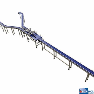 234644 Mattop Bandtransporteur Met Zijgeleiding En Uitsorteer Flipper