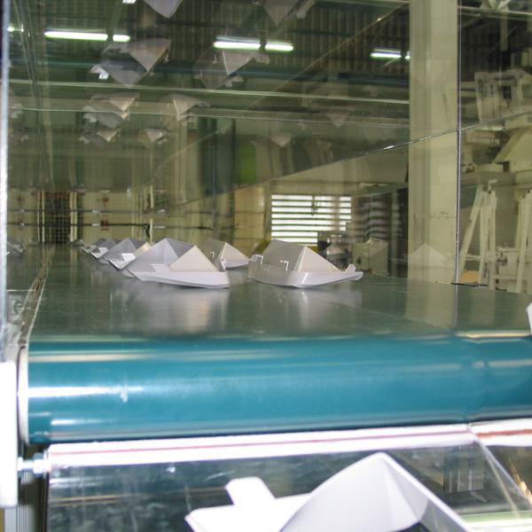 Belt conveyor with plastic products