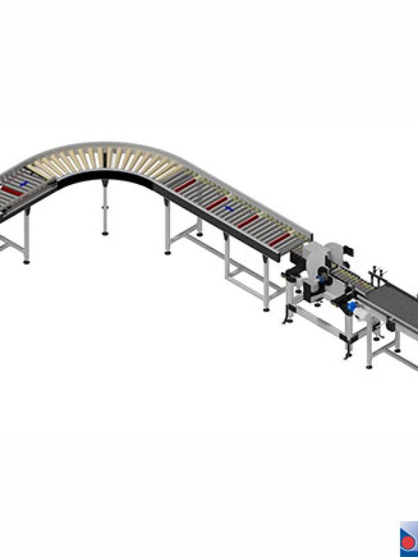 35. Compact BCK conveyor line for turning, tilting and aligning boxes onto a palletiser