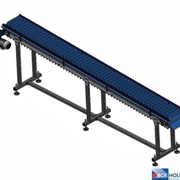 Controlled transport using flights on a BCK belt conveyor