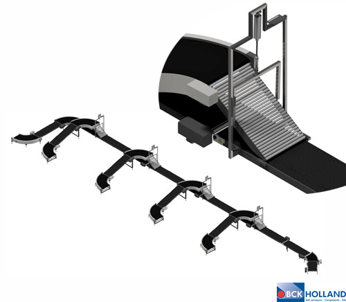 Bag transport to palletising robot